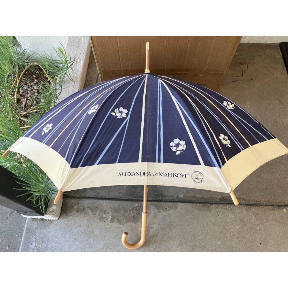 Alexandra de Markoff Vintage Promotional Umbrella, Blue/White, One Size, RARE